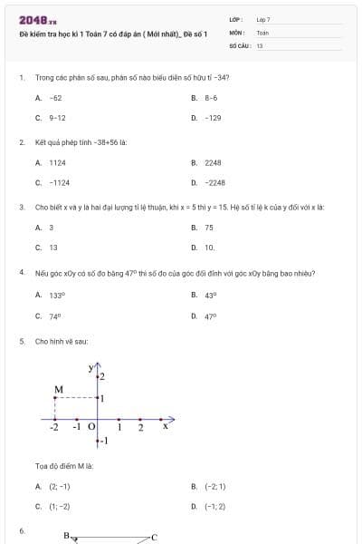 Đề kiểm tra học kì 1 Toán 7 có đáp án ( Mới nhất)_ Đề số 1