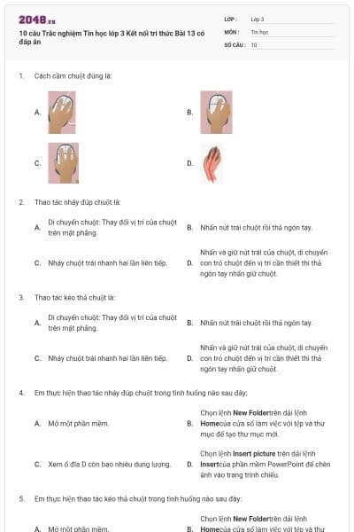 10 câu Trắc nghiệm Tin học lớp 3 Kết nối tri thức Bài 13 có đáp án