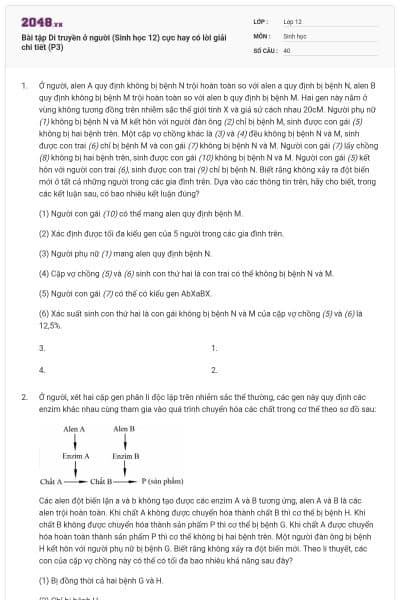 Bài tập Di truyền ở người (Sinh học 12) cực hay có lời giải chi tiết (P3)