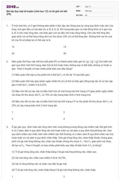 Bài tâp Quy luật di truyền (sinh học 12) có lời giải chi tiết (P8)