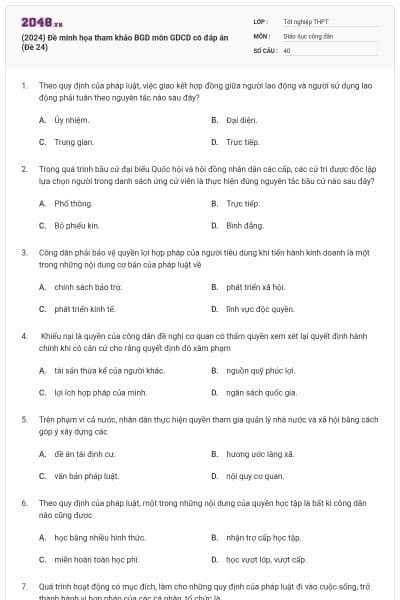 (2024) Đề minh họa tham khảo BGD môn GDCD có đáp án (Đề 24)
