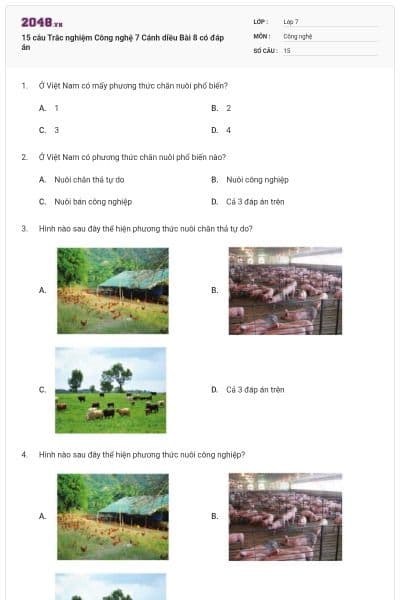 15 câu Trắc nghiệm Công nghệ 7 Cánh diều Bài 8 có đáp án