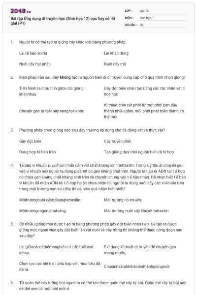 Bài tập Ứng dụng di truyền học (Sinh học 12) cực hay có lời giải (P1)
