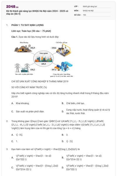 Đề thi Đánh giá năng lực ĐHQG Hà Nội năm 2024 - 2025 có đáp án (Đề 4)