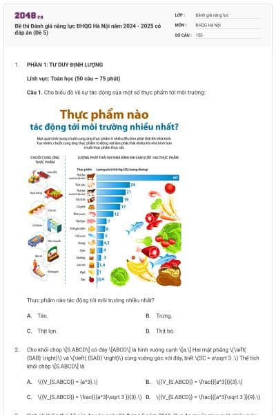 Đề thi Đánh giá năng lực ĐHQG Hà Nội năm 2024 - 2025 có đáp án (Đề 5)