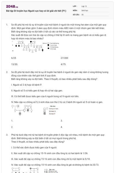 Bài tập Di truyền học Người cực hay có lời giải chi tiết (P1)