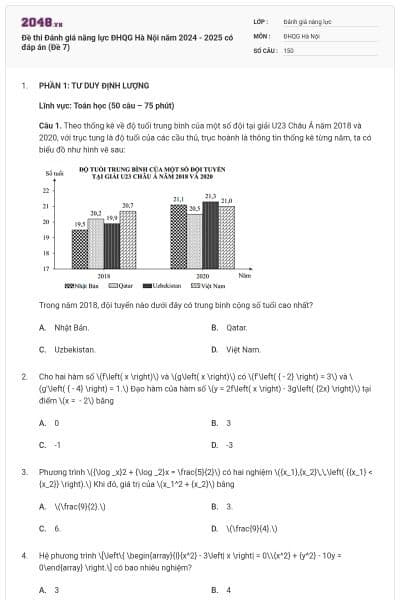 Đề thi Đánh giá năng lực ĐHQG Hà Nội năm 2024 - 2025 có đáp án (Đề 7)