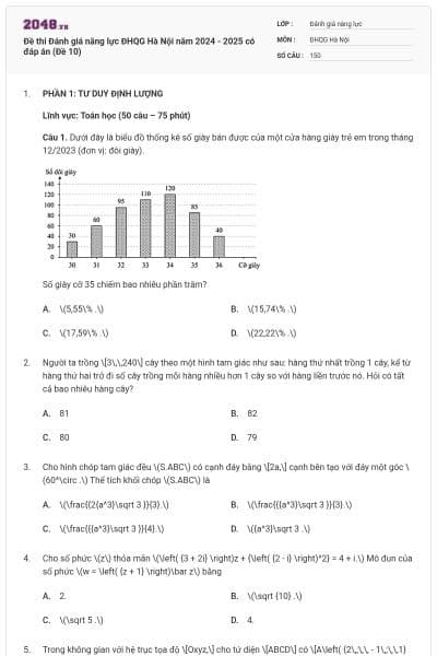 Đề thi Đánh giá năng lực ĐHQG Hà Nội năm 2024 - 2025 có đáp án (Đề 10)