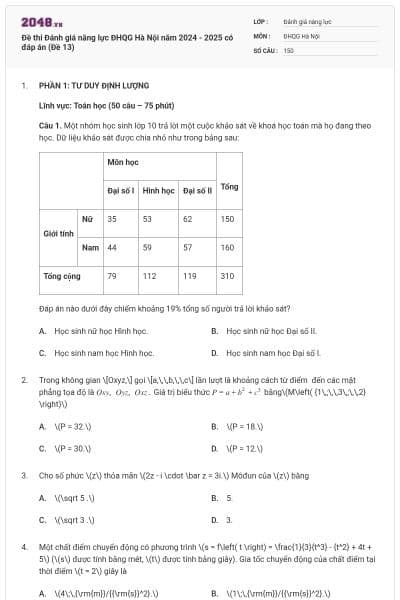 Đề thi Đánh giá năng lực ĐHQG Hà Nội năm 2024 - 2025 có đáp án (Đề 13)