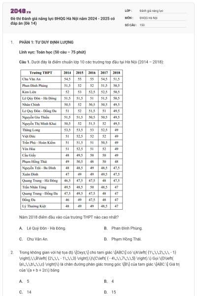Đề thi Đánh giá năng lực ĐHQG Hà Nội năm 2024 - 2025 có đáp án (Đề 14)
