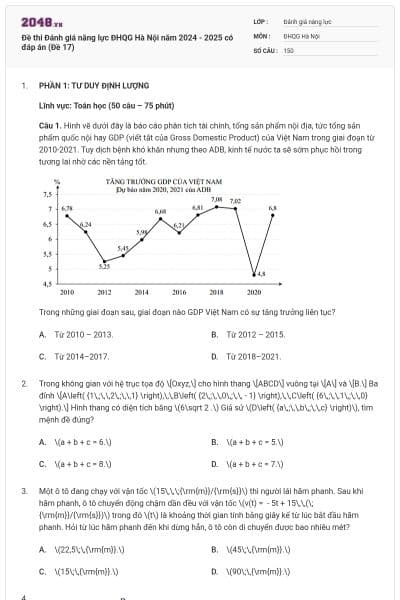 Đề thi Đánh giá năng lực ĐHQG Hà Nội năm 2024 - 2025 có đáp án (Đề 17)