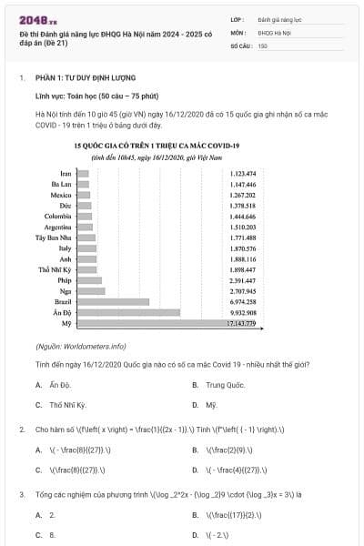 Đề thi Đánh giá năng lực ĐHQG Hà Nội năm 2024 - 2025 có đáp án (Đề 21)
