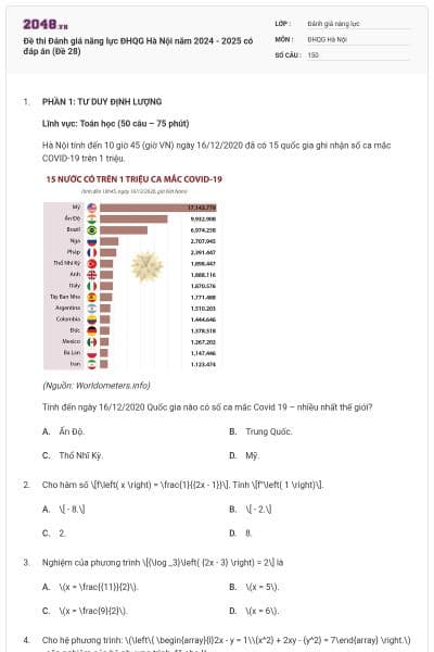 Đề thi Đánh giá năng lực ĐHQG Hà Nội năm 2024 - 2025 có đáp án (Đề 28)