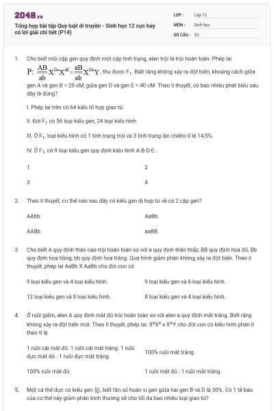 Tổng hợp bài tập Quy luật di truyền - Sinh học 12 cực hay có lời giải chi tiết (P14)