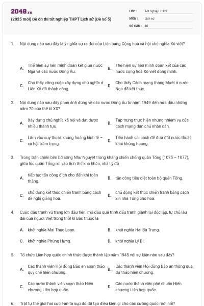 (2025 mới) Đề ôn thi tốt nghiệp THPT Lịch sử (Đề số 5)