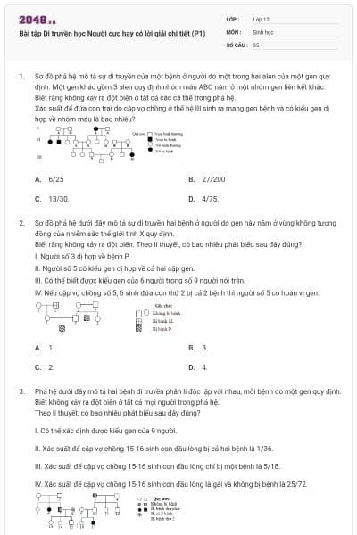 Bài tập Di truyền học Người cực hay có lời giải chi tiết (P1)