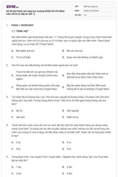 Đề thi thử Đánh giá năng lực trường ĐHQG Hồ Chí Minh năm 2024 có đáp án (Đề 1)