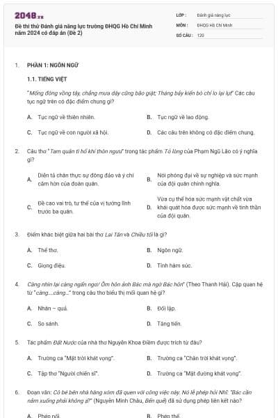 Đề thi thử Đánh giá năng lực trường ĐHQG Hồ Chí Minh năm 2024 có đáp án (Đề 2)