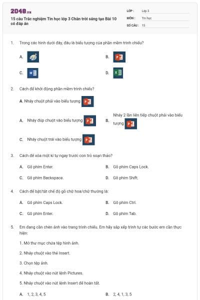 15 câu Trắc nghiệm Tin học lớp 3 Chân trời sáng tạo Bài 10 có đáp án