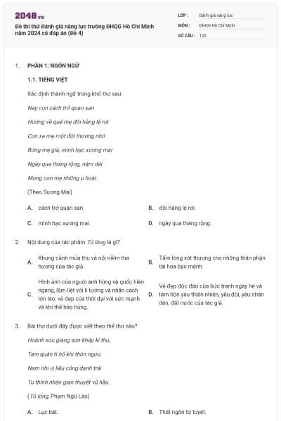 Đề thi thử Đánh giá năng lực trường ĐHQG Hồ Chí Minh năm 2024 có đáp án (Đề 4)