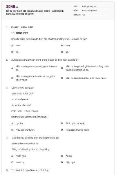 Đề thi thử Đánh giá năng lực trường ĐHQG Hồ Chí Minh năm 2024 có đáp án (Đề 6)