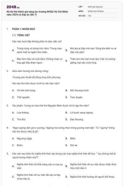 Đề thi thử Đánh giá năng lực trường ĐHQG Hồ Chí Minh năm 2024 có đáp án (Đề 7)