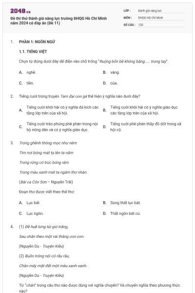 Đề thi thử Đánh giá năng lực trường ĐHQG Hồ Chí Minh năm 2024 có đáp án (Đề 11)