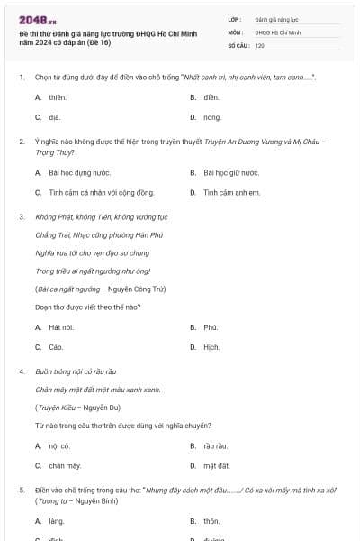 Đề thi thử Đánh giá năng lực trường ĐHQG Hồ Chí Minh năm 2024 có đáp án (Đề 16)