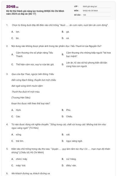 Đề thi thử Đánh giá năng lực trường ĐHQG Hồ Chí Minh năm 2024 có đáp án (Đề 17)
