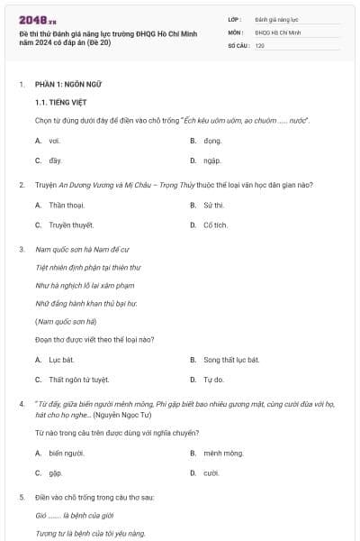 Đề thi thử Đánh giá năng lực trường ĐHQG Hồ Chí Minh năm 2024 có đáp án (Đề 20)
