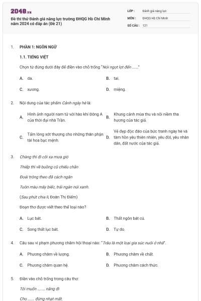 Đề thi thử Đánh giá năng lực trường ĐHQG Hồ Chí Minh năm 2024 có đáp án (Đề 21)