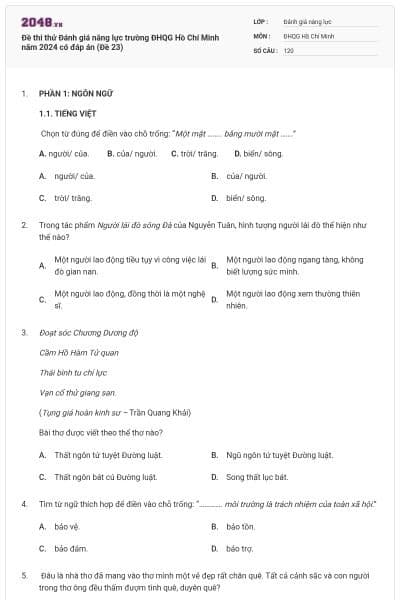 Đề thi thử Đánh giá năng lực trường ĐHQG Hồ Chí Minh năm 2024 có đáp án (Đề 23)