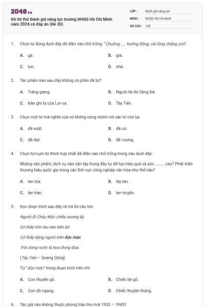 Đề thi thử Đánh giá năng lực trường ĐHQG Hồ Chí Minh năm 2024 có đáp án (Đề 30)