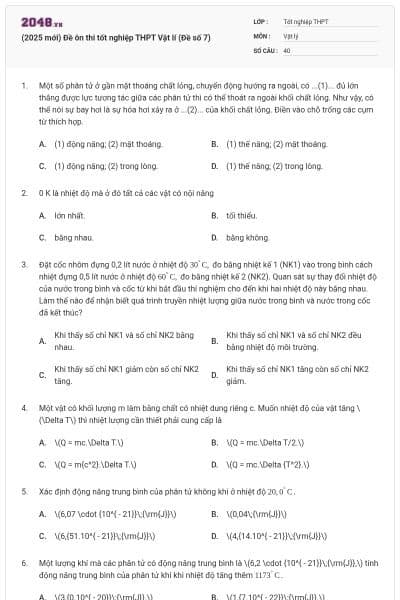 (2025 mới) Đề ôn thi tốt nghiệp THPT Vật lí (Đề số 7)