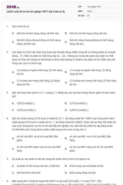 (2025 mới) Đề ôn thi tốt nghiệp THPT Vật lí (Đề số 8)