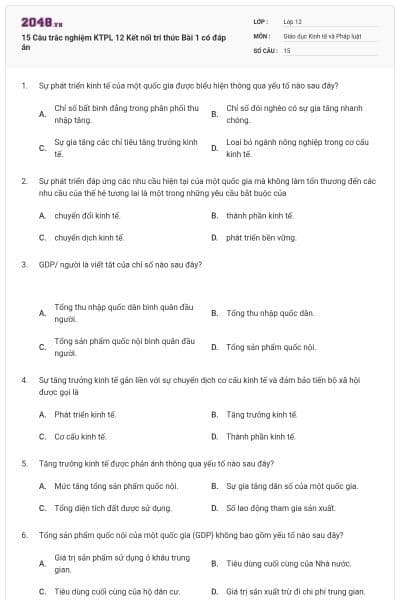 15 Câu trắc nghiệm KTPL 12 Kết nối tri thức Bài 1 có đáp án