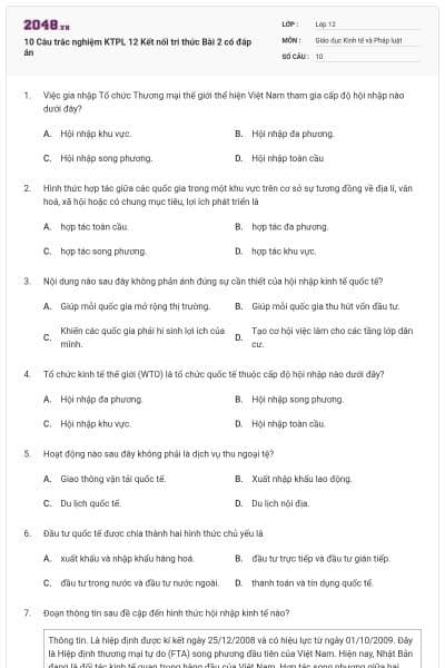 10 Câu trắc nghiệm KTPL 12 Kết nối tri thức Bài 2 có đáp án