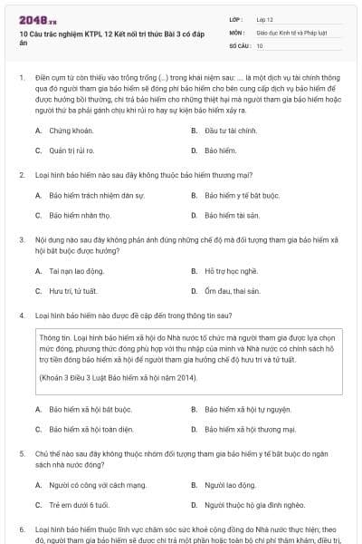 10 Câu trắc nghiệm KTPL 12 Kết nối tri thức Bài 3 có đáp án