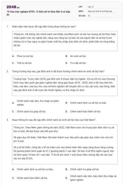 10 Câu trắc nghiệm KTPL 12 Kết nối tri thức Bài 4 có đáp án