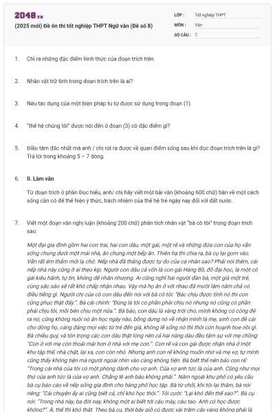 (2025 mới) Đề ôn thi tốt nghiệp THPT Ngữ văn (Đề số 8)