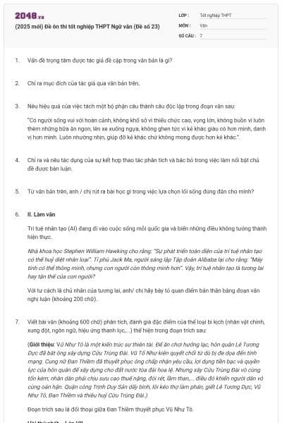 (2025 mới) Đề ôn thi tốt nghiệp THPT Ngữ văn (Đề số 23)