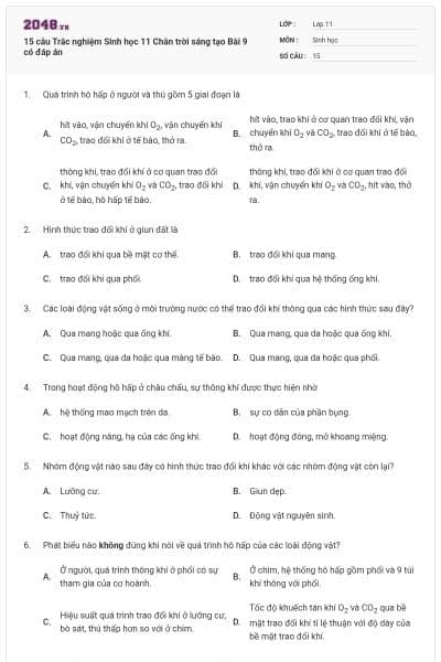 15 câu Trắc nghiệm Sinh học 11 Chân trời sáng tạo Bài 9 có đáp án