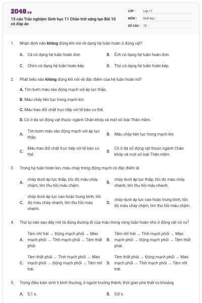 15 câu Trắc nghiệm Sinh học 11 Chân trời sáng tạo Bài 10 có đáp án