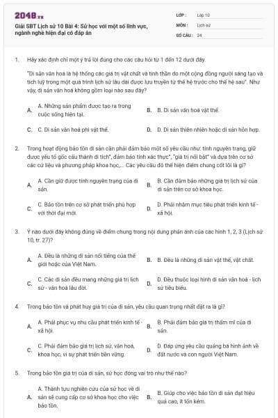 Giải SBT Lịch sử 10 Bài 4: Sử học với một số lĩnh vực, ngành nghề hiện đại có đáp án