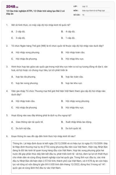 10 Câu trắc nghiệm KTPL 12 Chân trời sáng tạo Bài 2 có đáp án