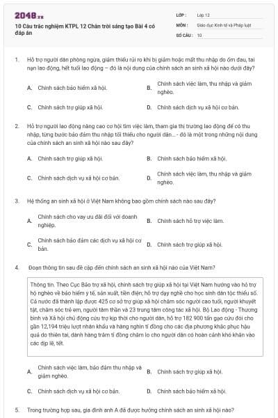 10 Câu trắc nghiệm KTPL 12 Chân trời sáng tạo Bài 4 có đáp án
