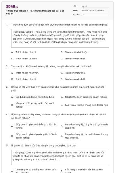 12 Câu trắc nghiệm KTPL 12 Chân trời sáng tạo Bài 6 có đáp án