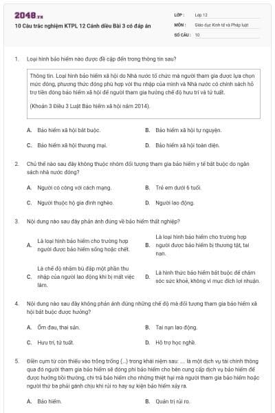 10 Câu trắc nghiệm KTPL 12 Cánh diều Bài 3 có đáp án