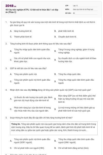 40 Câu trắc nghiệm KTPL 12 Kết nối tri thức Bài 1 có đáp án (Phần 2)