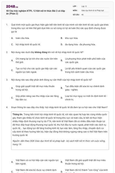 40 Câu trắc nghiệm KTPL 12 Kết nối tri thức Bài 2 có đáp án (Phần 2)